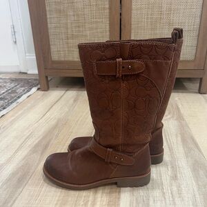 Coach Virginia Women's Cinnamon Brown Embossed Leather Mid-Calf Boots Size 7